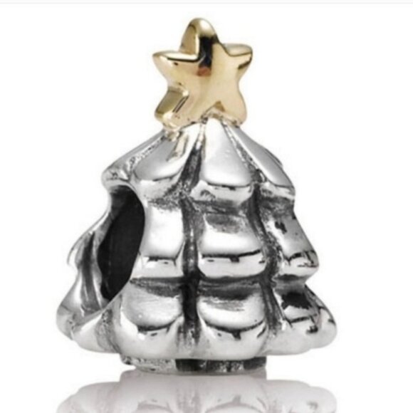 Authentic Pandora Sterling Silver Christmas Tree Charm w/14k Star